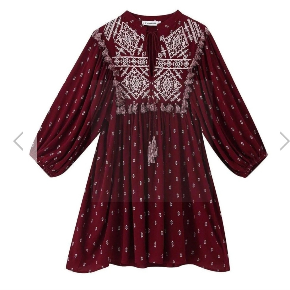 Zara‎ Peasant Dress, tassels, Embroidered Bohemian style